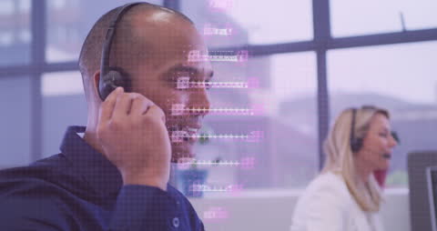 Technology and Communication: Diverse Business Team with DNA Overlay