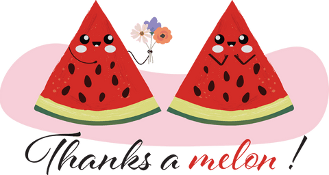 Cheerful watermelon illustration with thanks a melon text on transparent background