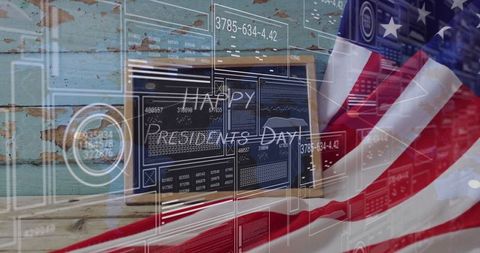 Happy Presidents Day with American Flag and Digital Overlay