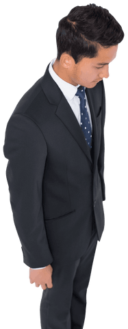 Sad Asian Businessman Head Down on Transparent Background