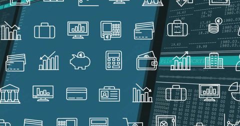 Business Icons Over Digital Finance Data Background - Download Free Stock Images Pikwizard.com