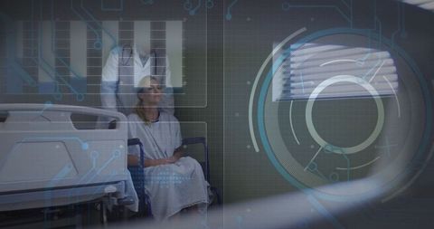 Patient in ward with digital technology overlays for advanced healthcare