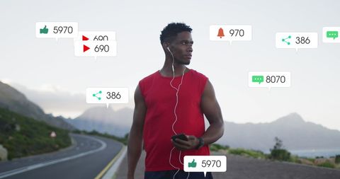 Athlete Checking Smartphone Amid Digital Notifications - Download Free Stock Images Pikwizard.com