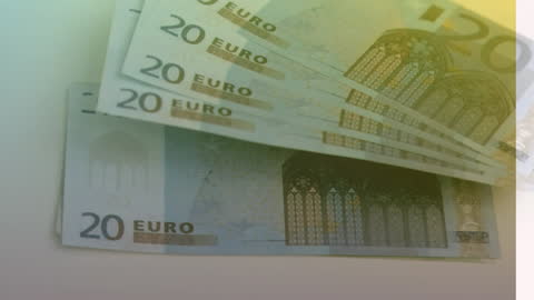 Euro Bills Floating Against Gradient: Symbol of Global Economy