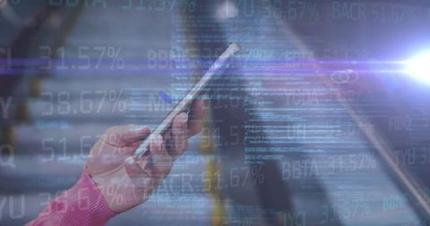 Man Checking Financial Data on Smartphone in Digital Interface