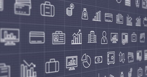 Animated Business Tech Icons on Digital Grid Background