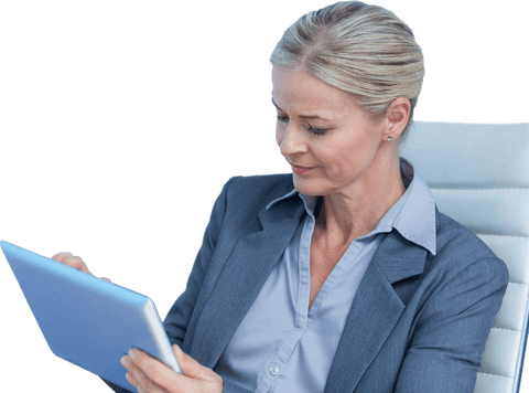 Caucasian Businesswoman Working on Tablet Transparent Background