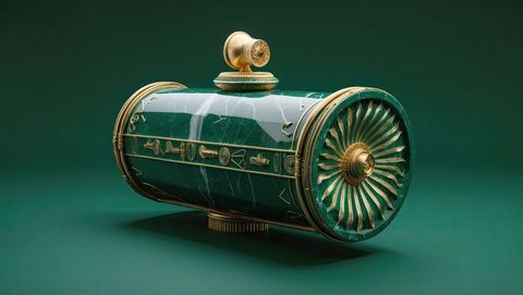 Antique green marble cylinder with gold turbine details