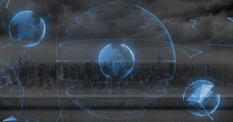 Futuristic Holographic Globe Above Urban Skyline