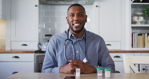 African american doctor engaged in telemedicine consultation at home