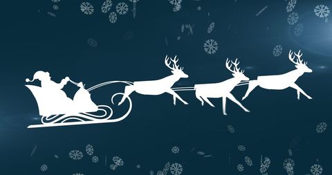 Santa Sleigh Silhouette with Reindeer Christmas Scene