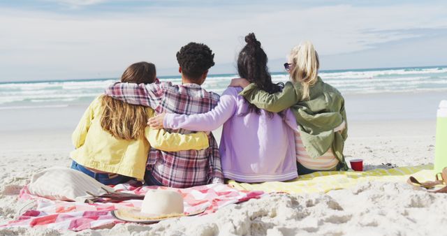 Friendship Group Hug on Sandy Beach - Download Free Stock Images Pikwizard.com