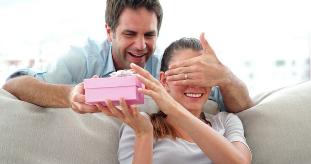 Surprising Girlfriend with Gift at Home - Download Free Stock Images Pikwizard.com