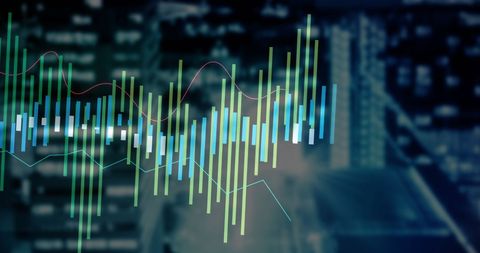 Digital data analytics over cityscape transforming global business