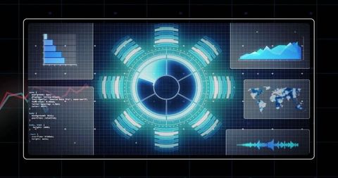 Futuristic Data Interface with Holographic Analytics and Visualizations