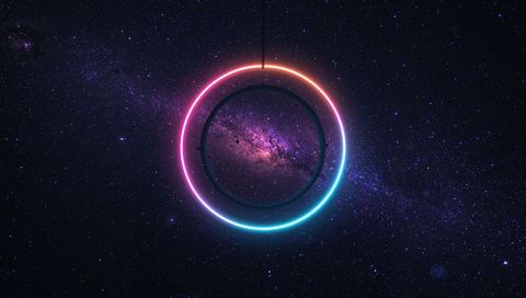 Glowing Neon Ring Suspended in Cosmic Milky Way
