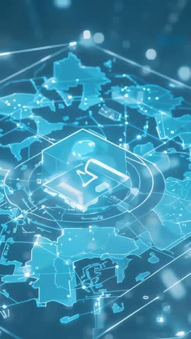 Pressing Central Cube Activating Holographic Global Map Vertical Tech Interface for Network