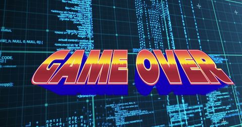 retro game over screen with programming code background - Download Free Stock Images Pikwizard.com