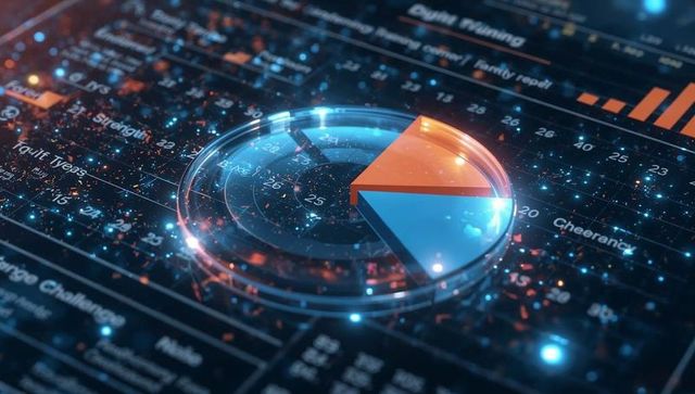 Rotating 3d pie chart holographic dashboard visualizing data with futuristic ai interface