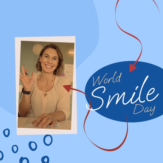 World Smile Day Celebration with Smiling Caucasian Woman - Download Free Stock Templates Pikwizard.com