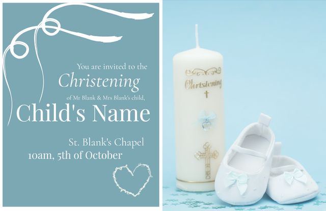 Elegant Christening Invitation with Candle and Baby Shoes - Download Free Stock Templates Pikwizard.com