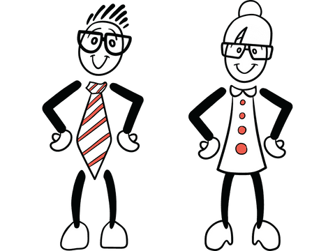 Transparent cartoon business characters in quirky pose