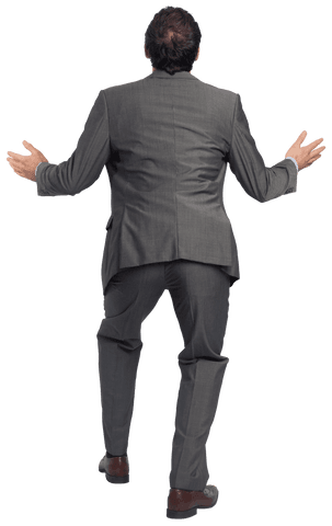 Rear View Businessman Standing Arms Out Expressive Transparent Background