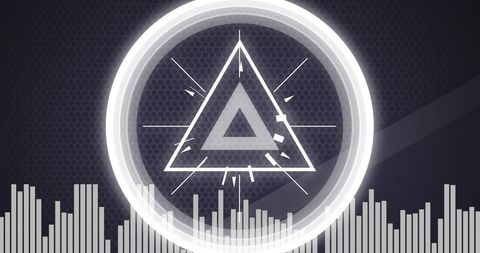 Pulsating techno triangle on futuristic background