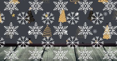 Digital Christmas Snowflakes and Trees on Black Background