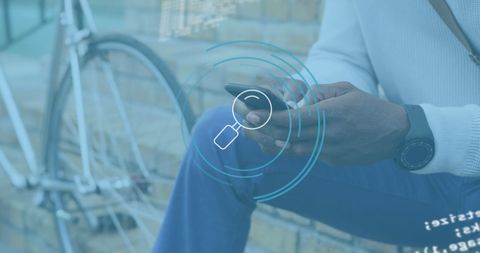 Digital connection with smartphone and virtual search illustration