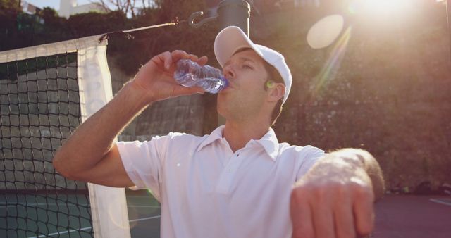 Athlete Hydrating During Tennis Match Outdoors - Download Free Stock Images Pikwizard.com