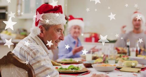 Family Enjoying Christmas Dinner with Festive Decorations