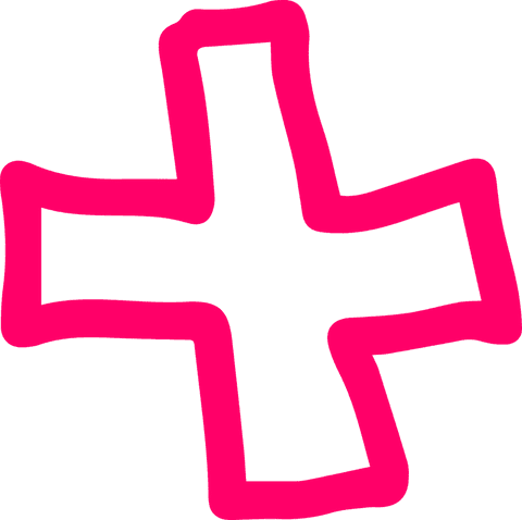 Neon pink plus sign symbol on transparent background digital art