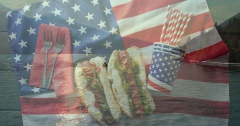 American Picnic Table Displaying Patriotic Snacks with Flag Theme