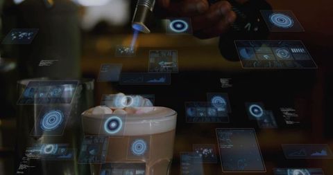 Barista working with augmented reality, crafting innovatively
