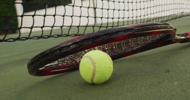 Close-Up of Tennis Ball and Racket on Court - Download Free Stock Images Pikwizard.com