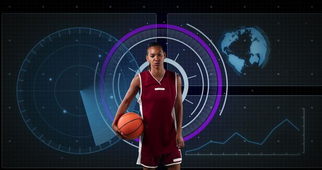 Biracial Female Basketball Player with Data Processing Elements - Download Free Stock Images Pikwizard.com