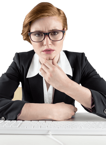 Confident businesswoman with glasses on transparent background