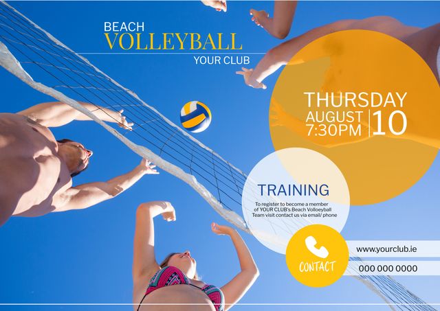 Summer Beach Volleyball Event Promotion with Players and Net - Download Free Stock Templates Pikwizard.com