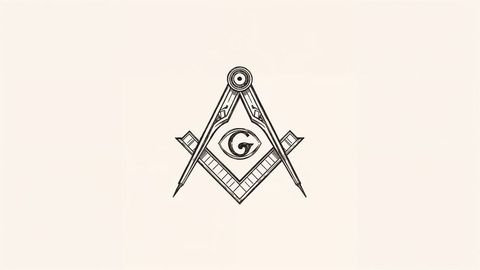Masonic emblem with compass and square on beige background