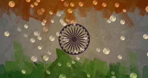 India flag with falling bitcoins symbolizing cryptocurrency impact