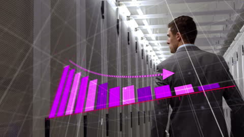 Businessman Analyzing Data in Modern Server Room