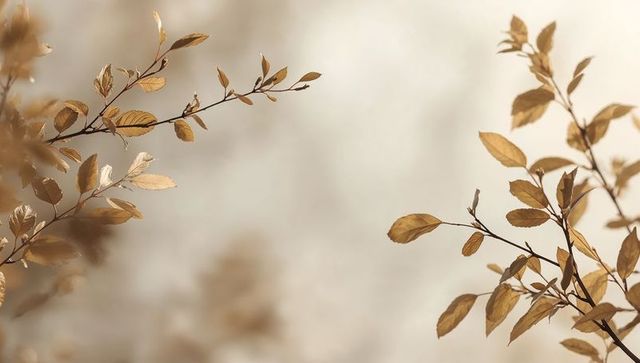 Golden autumn branches framing soft bokeh background for seasonal branding and web