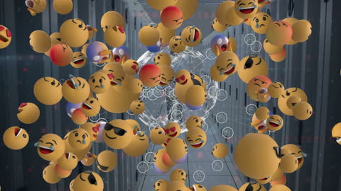 Cheerful Emojis Floating Amid Cloud Computing Servers
