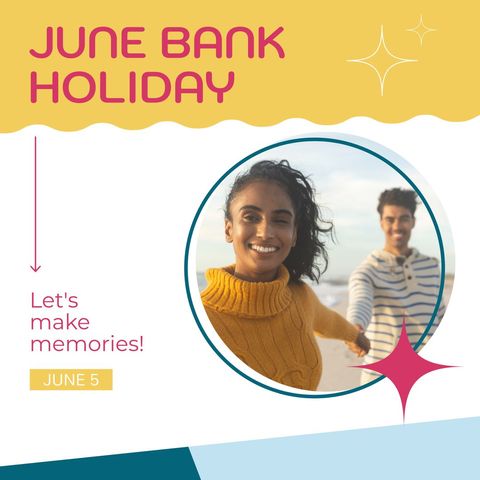 Joyful Couple Celebrating June Bank Holiday at Beach - Download Free Stock Templates Pikwizard.com