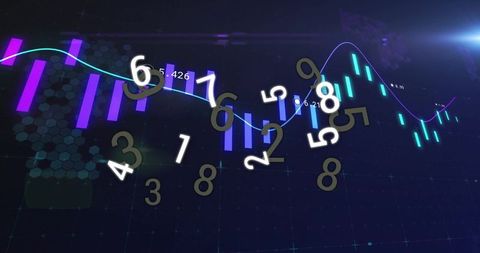 Futuristic Financial Chart with Animated Numbers and Neon Highlights