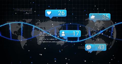 Digital social media interaction over world technology map