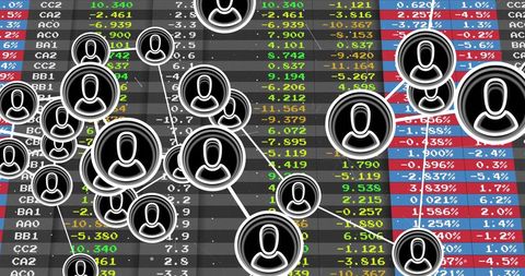 User network overlay on financial charts signifying digital trading