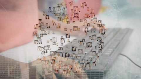 Child Using Computer with Network of Digital Connections