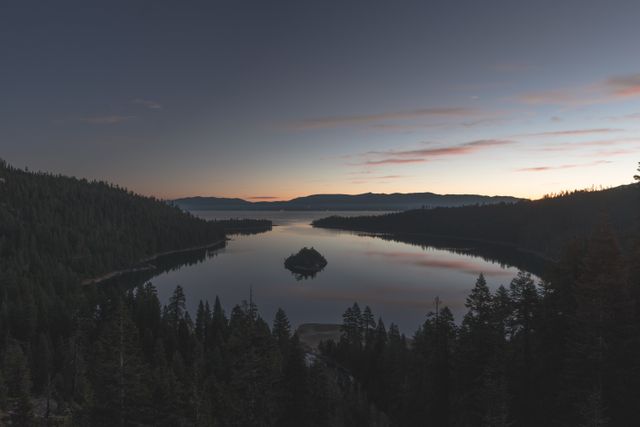 Serene Mountain Lake at Sunrise with Enchanted Island - Download Free Stock Photos Pikwizard.com
